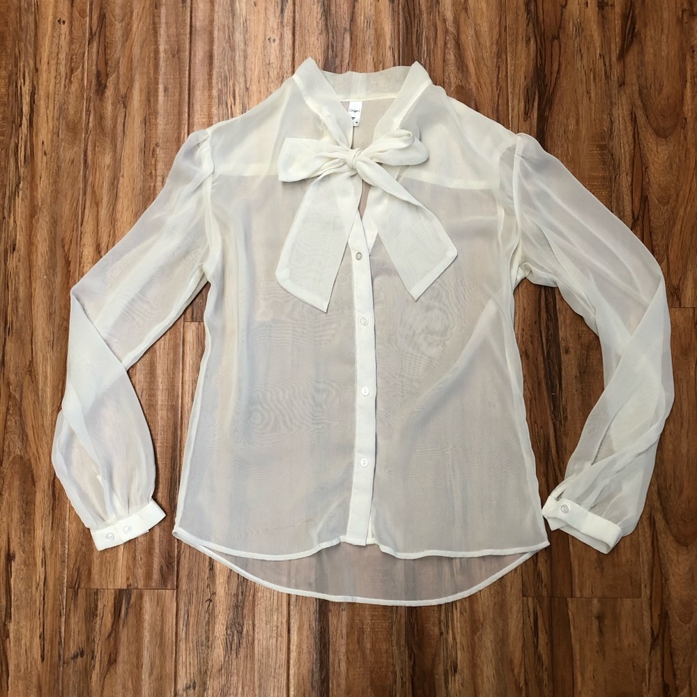 AMERICAN APPAREL White Bow Tie Blouse Chiffon M